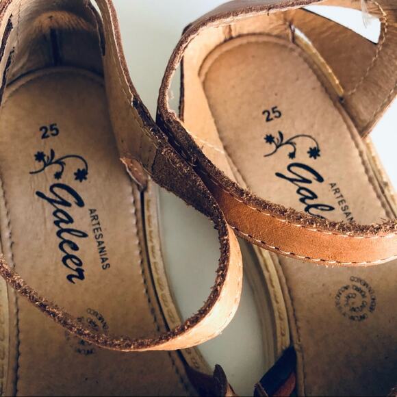 Galcer Mexican Women's 8 Leather Huarache Boho Platform Sandal Tan - Picture 5 of 12